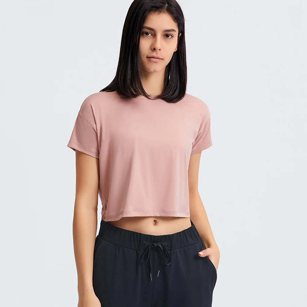

New Sexy Crop Top Yoga T Sleeve Women Fast Dry Loose Breathable Outdoor Sports Fitness Sports wear Shirts