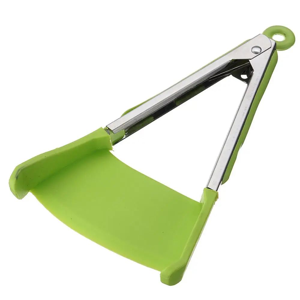 

Non-Stick Heat Resistant Stainless Steel Frame Silicone Tongs New 2 in 1 Smart Kitchen Spatula and TongsKitchen Gadget, As photo