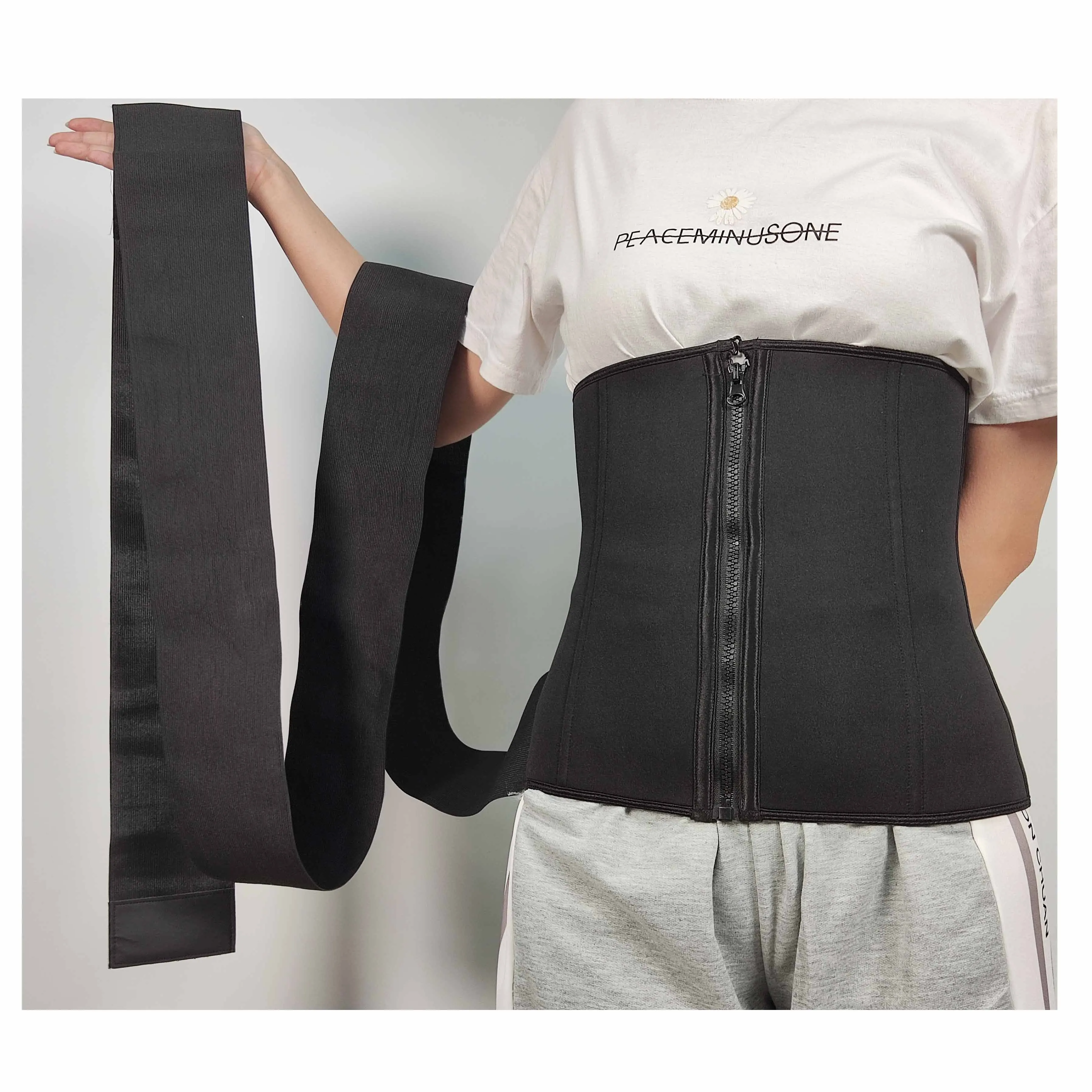 

Hot Sale Women's Slimming Long Waist Wrap Tummy Wrap Women Stomach Waist Trainer Trimmer Belt Belly Band Waist Cincher with Zipp, Black