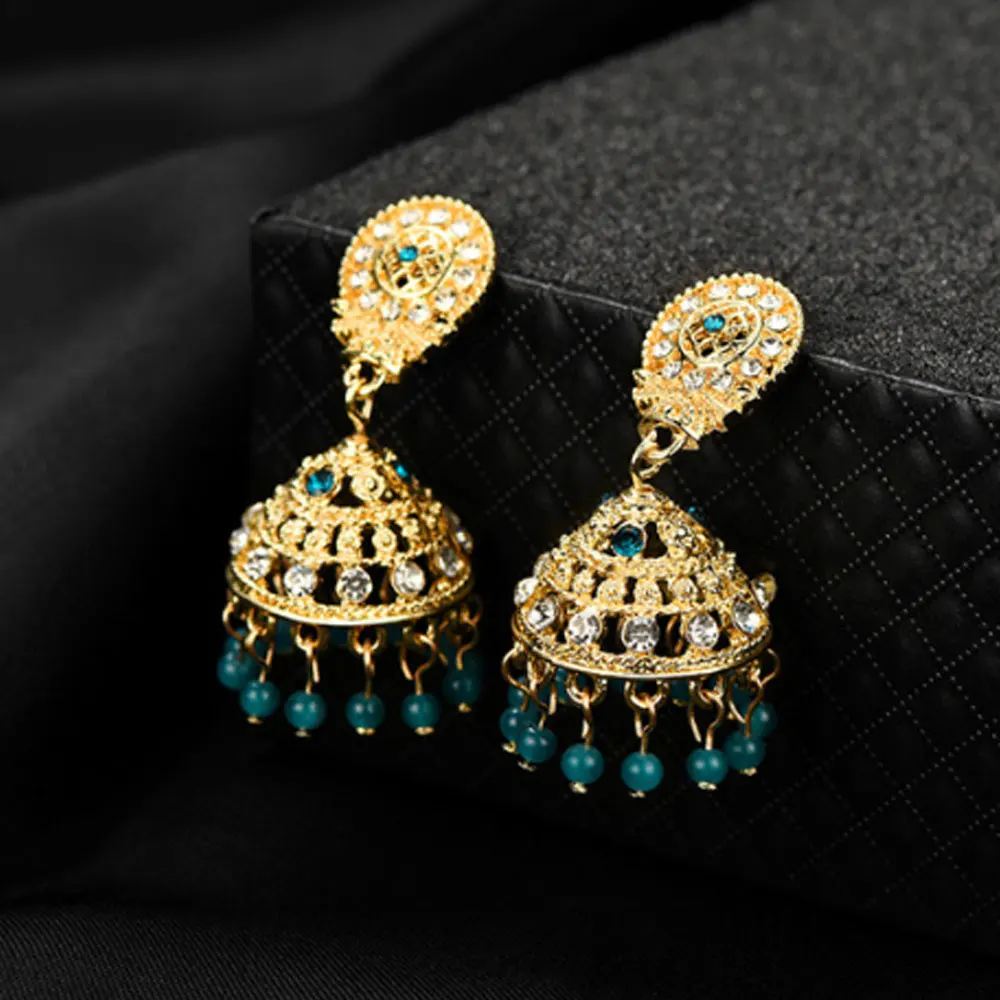 

earrings indian style jhumka hanging traditional jewelry for women, Green