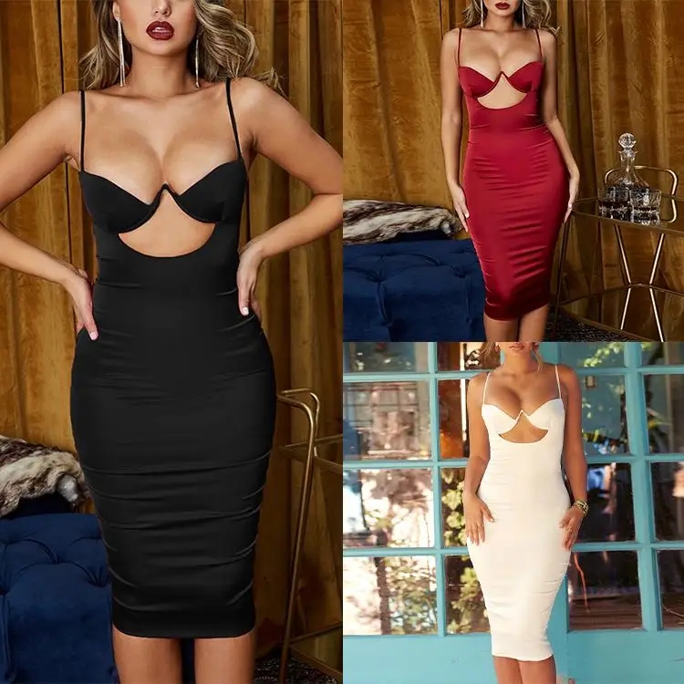 

2021 Spring Summer Outfits Spaghetti Strap Padded Women Dress Satin Bodycon Long Midi Sleeveless Backless Sexy Club Party Dresse