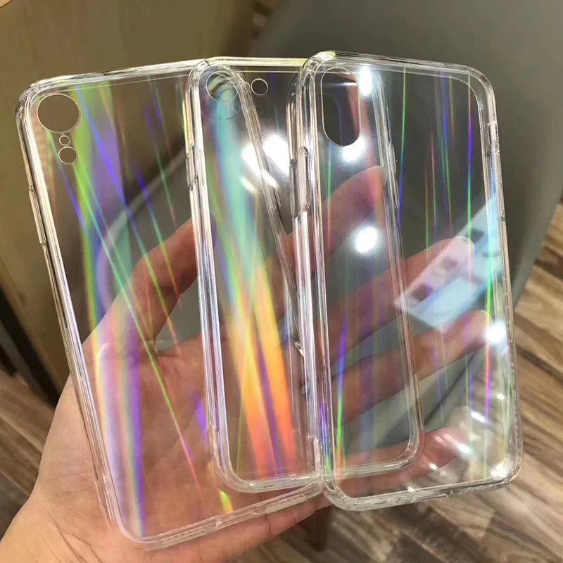 

Rainbow Laser Cases For iPhone X XS Max XR Transparent Soft Fundas For iPhone 12 Pro max Clear Acrylic Covers
