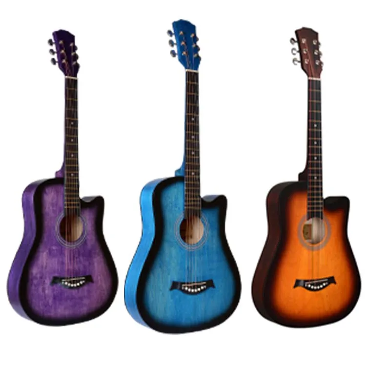 

Musical instruments Wholesaler price OEM colorful 38inch acoustic guitar set made of China guitar factory, Blue,black,purple,bls,sunburst,rds,brown