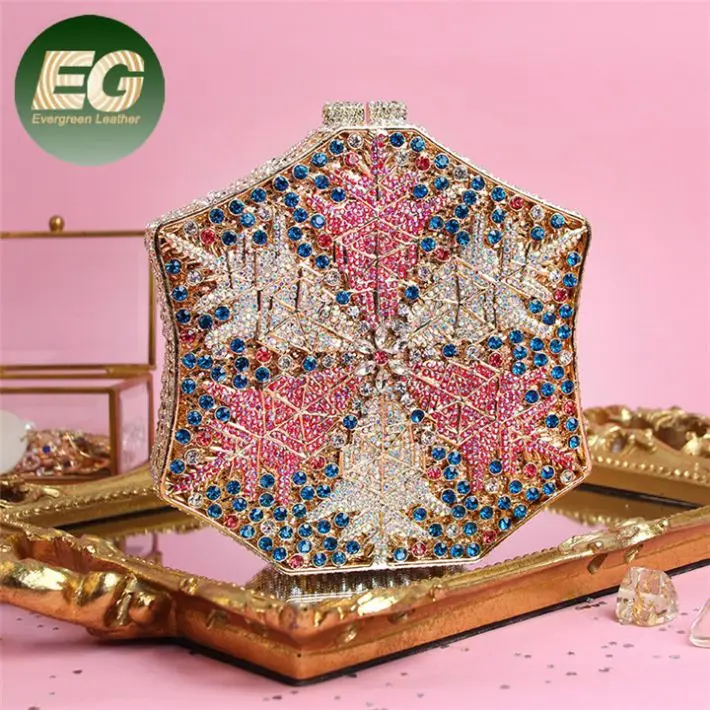 

LEB1111 Luxury handmade rhinestone purse snowflake shape bag women crystal clutch evening bags