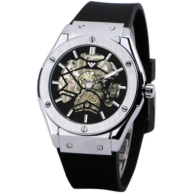 

Retail price custom men automatic mechanical watch with silicone strap