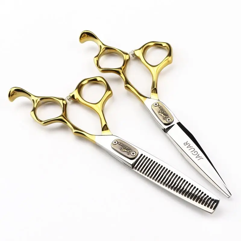 

JAGUAR 6.0 inch cutting/thinning hair scissors 9CR 62HRC Hardness golden and silver handle with retail gift case