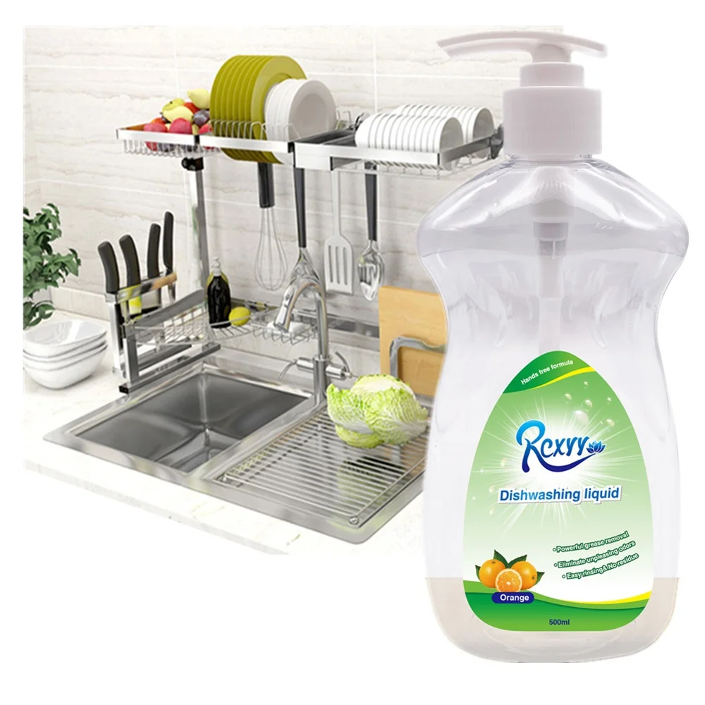 

500ml Tableware Foods Washing Detergent Kitchen Liquid Soap Orange Scent Eco Friendly Pump Transparent Bottle Packaging, Blue/green/yellow/orange/transparent