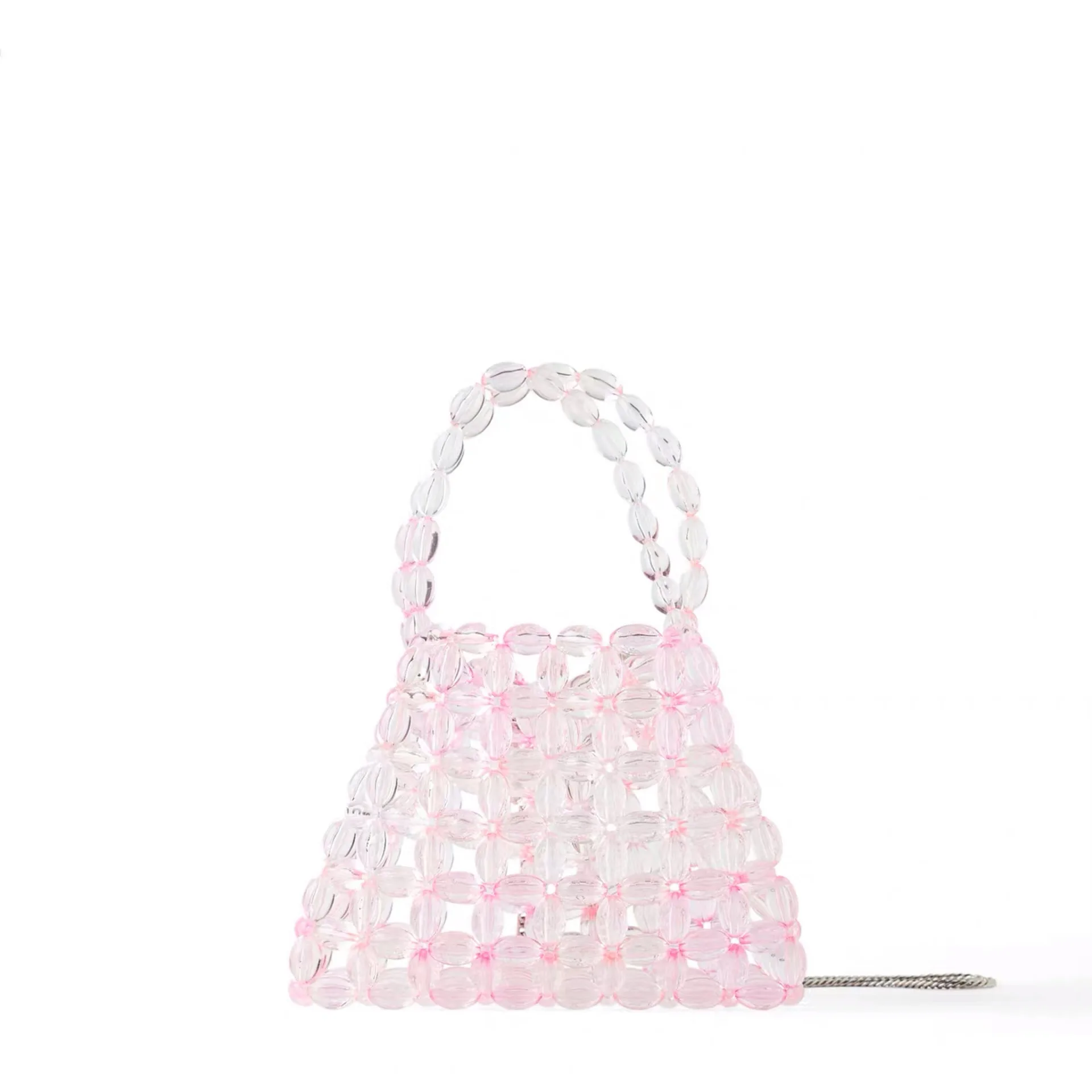 

New handmade pink beaded bag with cross arm chain pearl bag web celebrity and transparent pink beaded bag