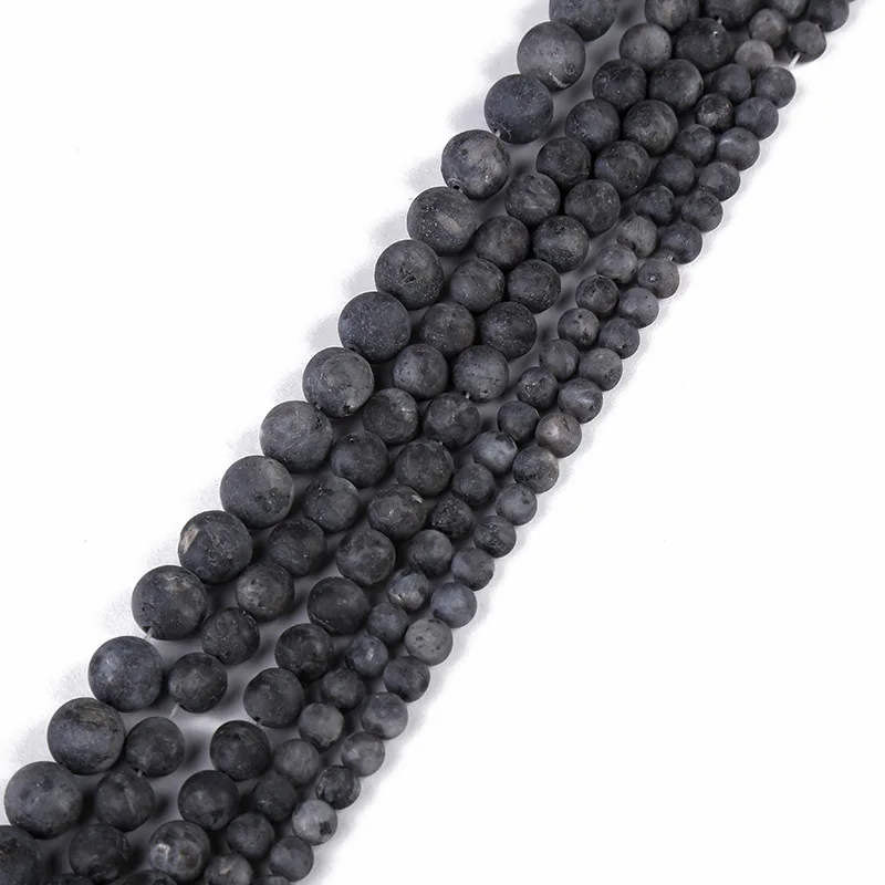 

Natural Matte Frosted Larvikite Black Labradorite Energy Healing Power Crystal Round Loose Beads 15.5"
