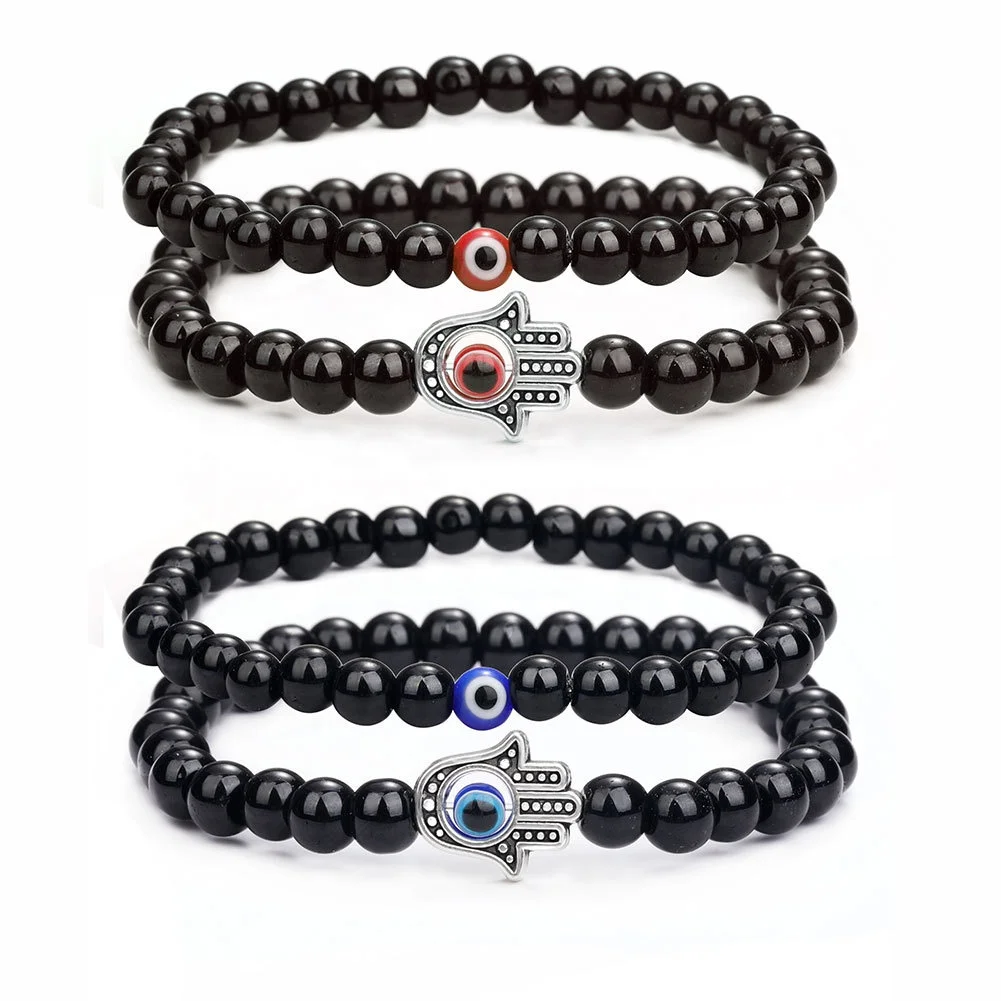 

Devil Eyes Suit Couple Bracelets For Men And Women Evil Eyes With Hamsa Hand Natural Stone Bracelet For Couple, As pictures