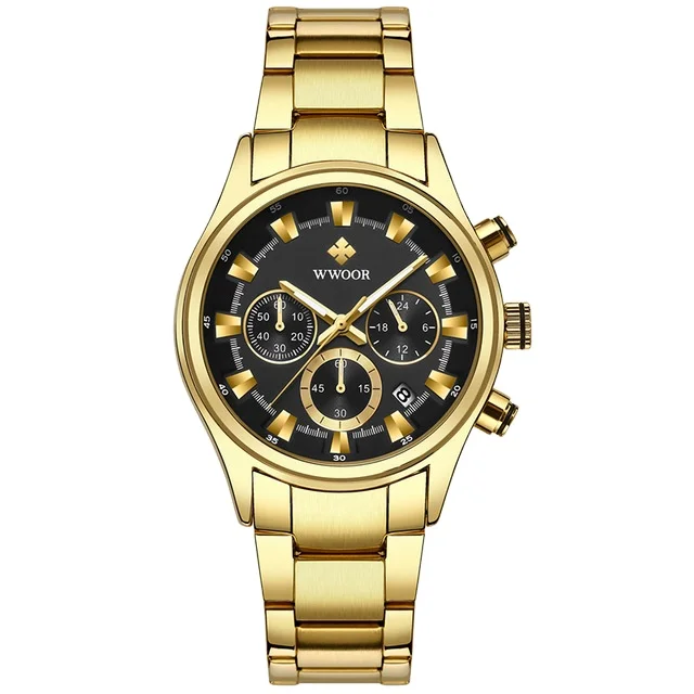 

WWOOR 8857 Chronograph Watches Brand Men Watch Sport Quartz Wristwatches Gold Luxury Brand Luminous Relogio Masculino Factory, 4colors