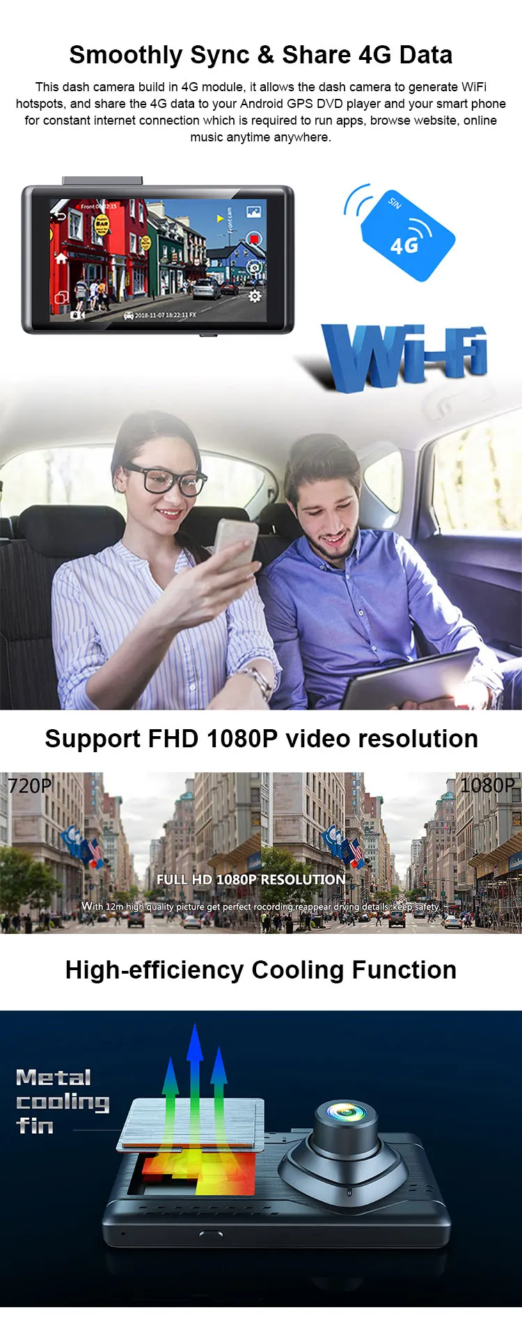 4G car dash cam 5'' touch screen Android GPS Navigation WIFI ADAS dash camera 1080P FHD car video recorder DVR dual cameras
