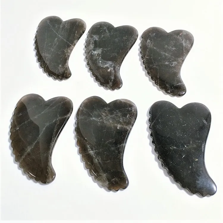 

Wholesale natural jade stone spiky heart shape smoky quartz gua sha massage tool