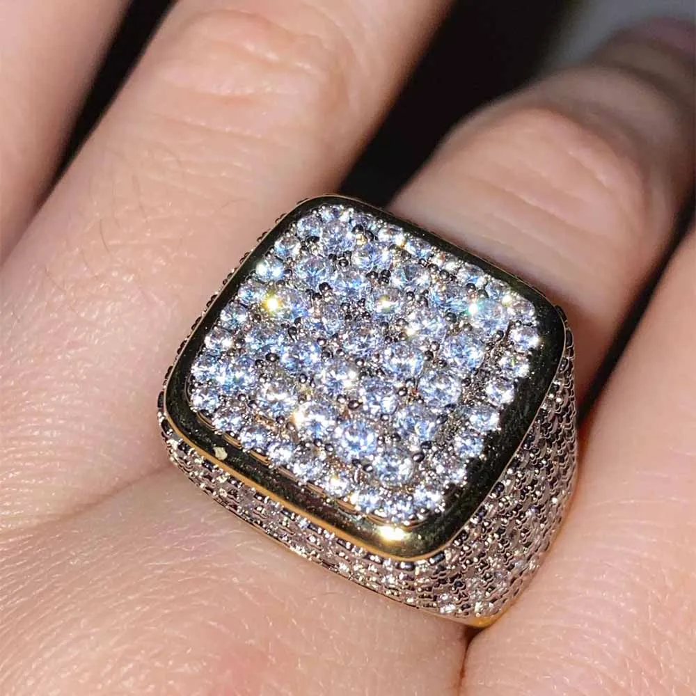 

Discount Fashion Silver Gold Plated Clear Zircon Cz Iced Out Hip Hop Jewelry Ring