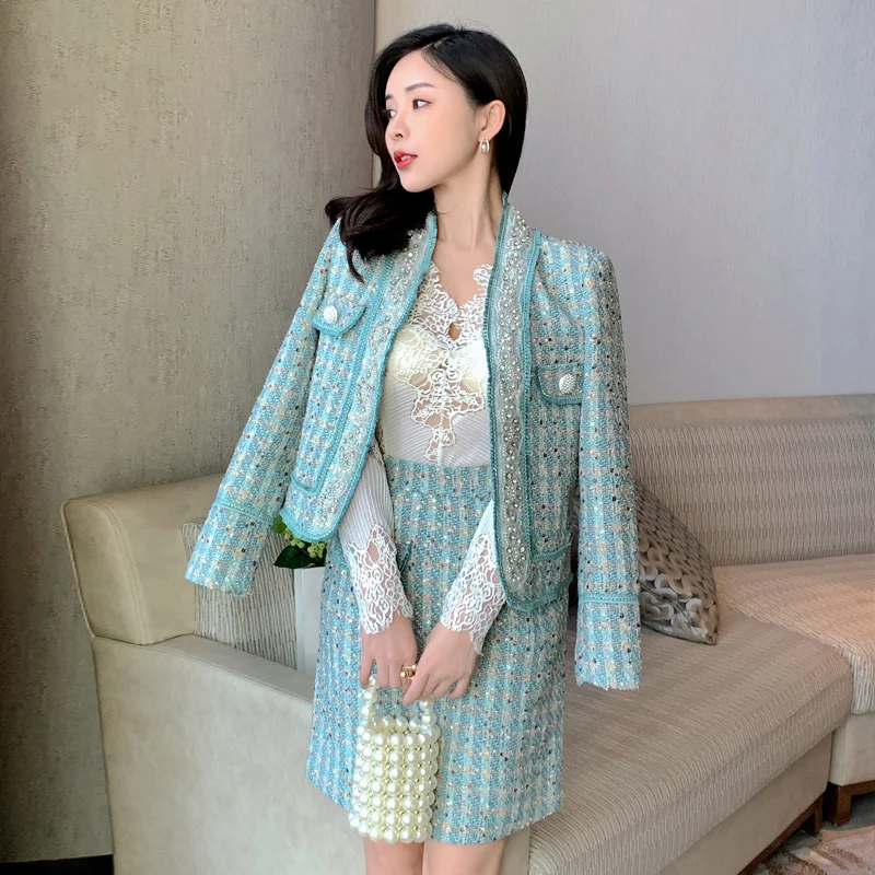 

2022 spot new products elegant casual wear ladies temperament high-end tweed short jacket lady dresses fashion two-piece suit, Picture