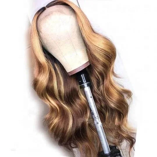 

13x5x1 T Part transparent body wave wig straight/body wave P4/27 Piano color 100% human hair wig