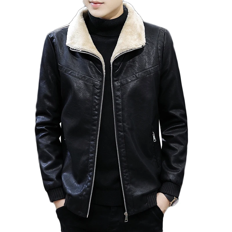 

Men's jacket 2020 winter new Velvet leisure motorcycle PU leather jacket men's solid color retro bomber jacket men coats
