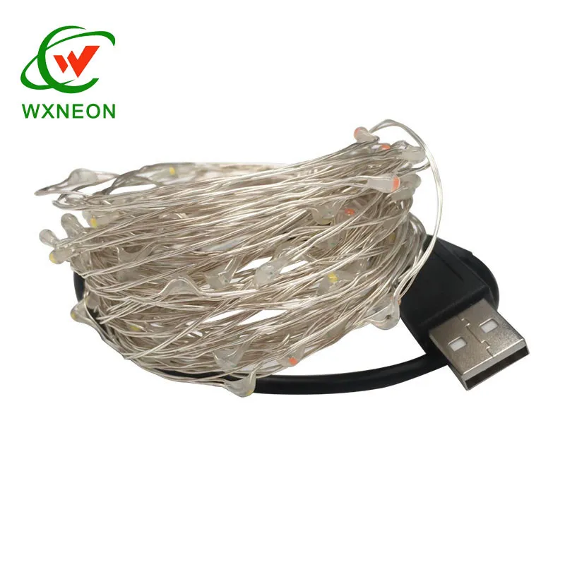 5V USB Powered Silver White Copper Wire 5M 50 LED String Lights