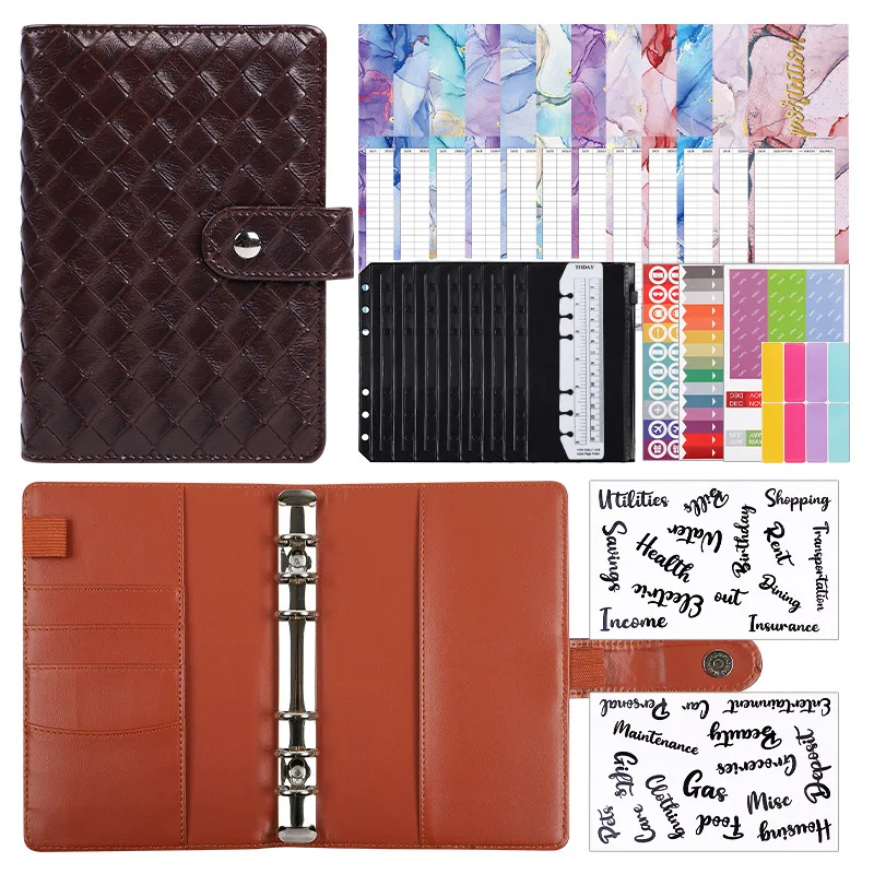 

2023 new arrival a6 pu leather journals notebook set checkered money wallet 2023 planner budget binder with cash envelopes