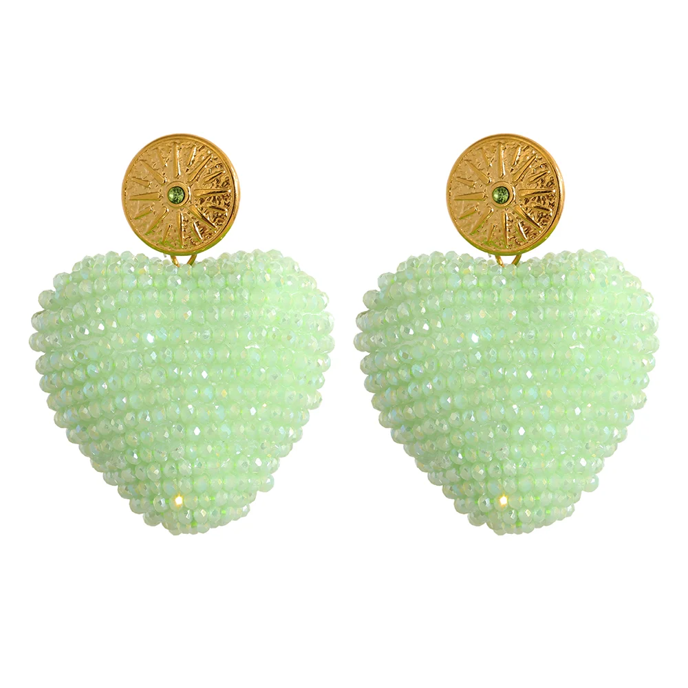 

JINYOU 789 Stainless Steel Colorful Candy Crystal Heart Drop Earrings Women Sweet Cute Summer Handmade France Boho Jewelry
