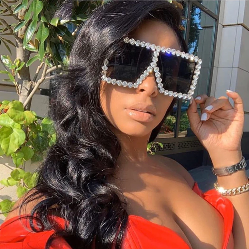 

SKYWAY New Arrivals Handmade Square Womens Crystal Diamond Style Oversized Sunglasses Brand Designer Shades Glasses