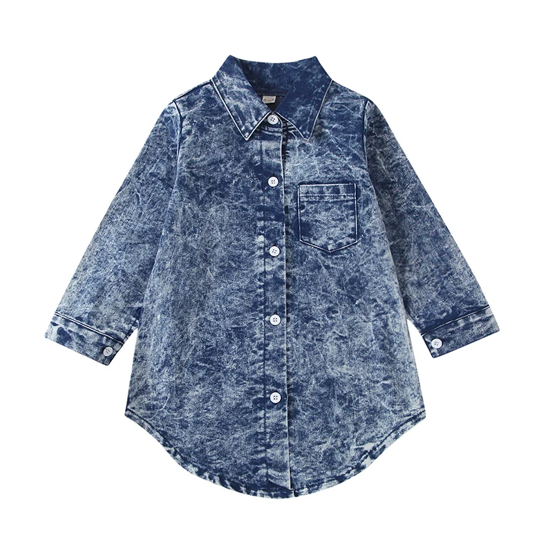 

2021 new spring washed blue denim long sleeve children t-shirt clothes little girls tops, As picture show