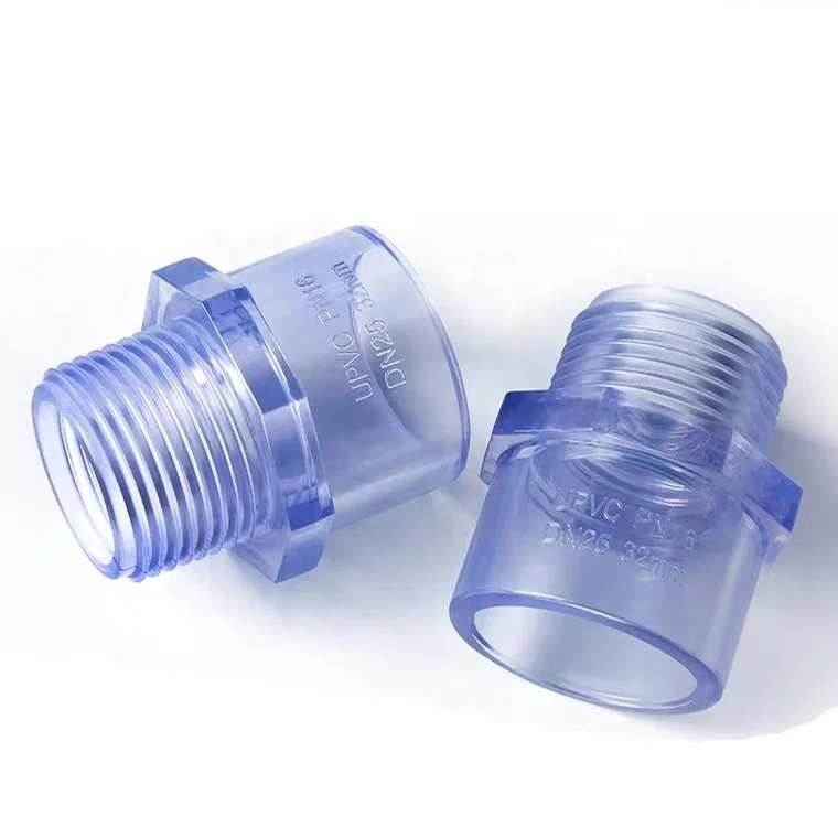 20MM Rigid Transparent PVC Pipes And Cheap Pipe Fittings Male Adapter