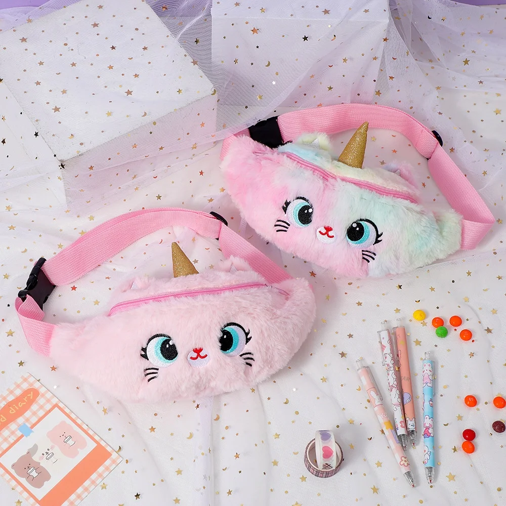 

Cartoon kawaii children girls fanny pack crossbody plush unicorn waist bags for kids