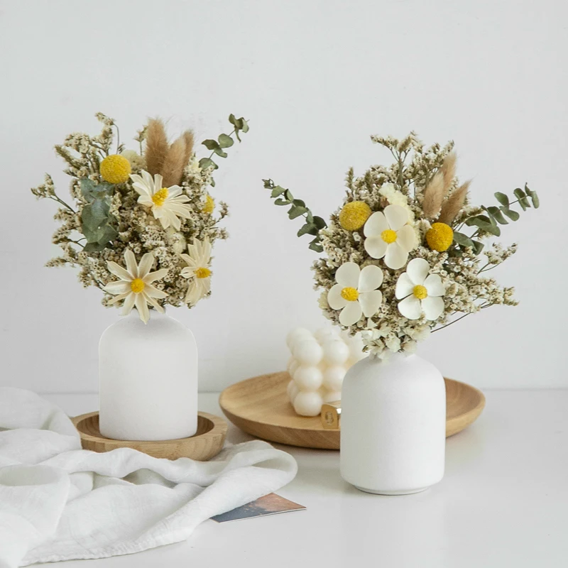 

High quality Modern Minimalist Ceramic Vase White Vases natrual dried flower living room table vase home decoration, As picture