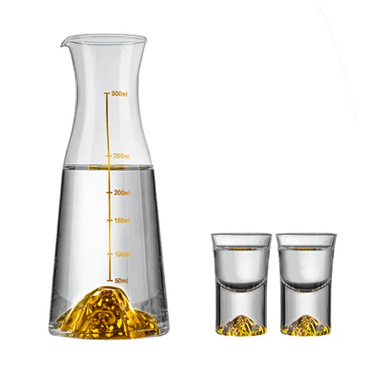 

Top Grade Golden Mountain Liquor Shot Glass Wine Decanter Crystal Vodka White Golden Foil Dispenser Small Cups Wineglass