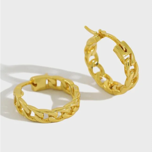 

Fashion Korea 925 Sterling Silver JewelryHoop Earrings Simple 18K Gold Plated Twist Huggies Earrings Chain For Women