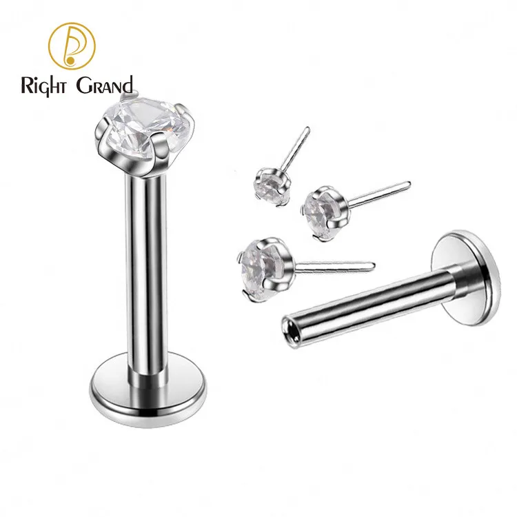 

16G Implant Grade ASTM F136 Titanium Cubic Zircon Threadless Labret Ring Body Piercing