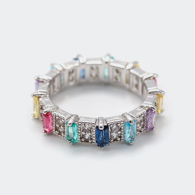 

colorful zircon Wholesale Fashion Ggold Plated Jewelry Cz Multi-colored Rainbow Ring