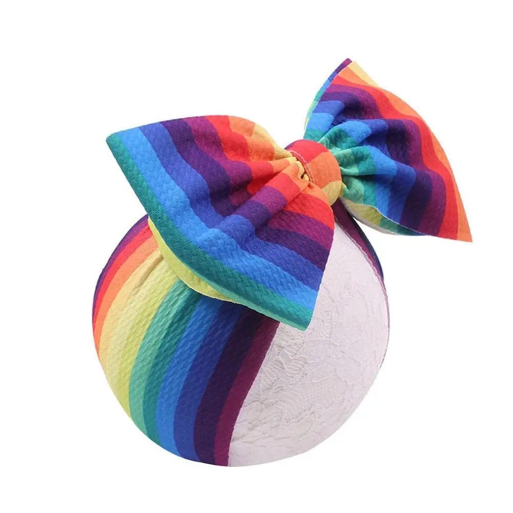 

2019 New Arrival Large 7" Hair Bows Top Knot Headband Waffle Flower Print Elastic Headwrap DIY Girls Hair Accessories For Kid, 8 colors