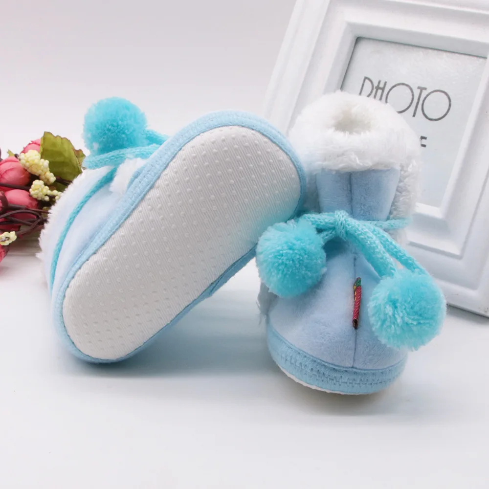 
Hot Selling Lace-up Ball Fancy Colorful Cute Fur Warm footwear Toddler Fleece Bootie Christmas Infant Winter Boots shoes 