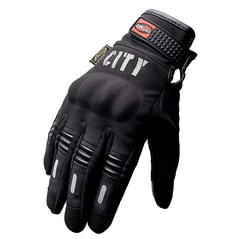 

city Motorcycle gloves outdoor riding gloves off-road racing full finger touch screen gloves with night reflection, Black
