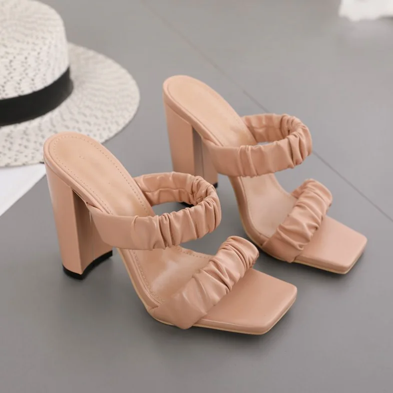

Shein Sexy Party Shoes Sandale Femme 2021 Women Strappy Plus Size Ladies Block High Heels Outdoors Slippers Sandals In Stock, Black white apricot