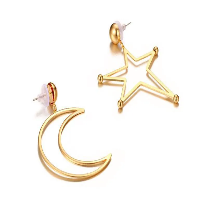 

Fashion Women Gold Color Silver Moon and Star Hoop Stainless Steel Earrings for Man