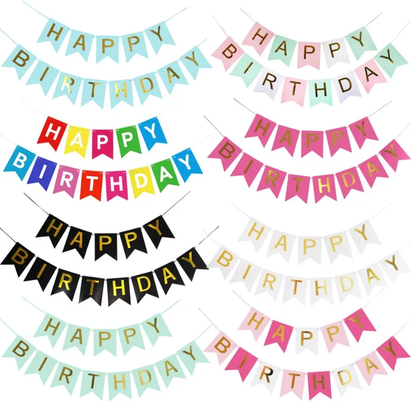 

Hot-sale Happy Birthday Bunting Banners Birthday Paper Garland Flags For Party Decoration, Different colors available