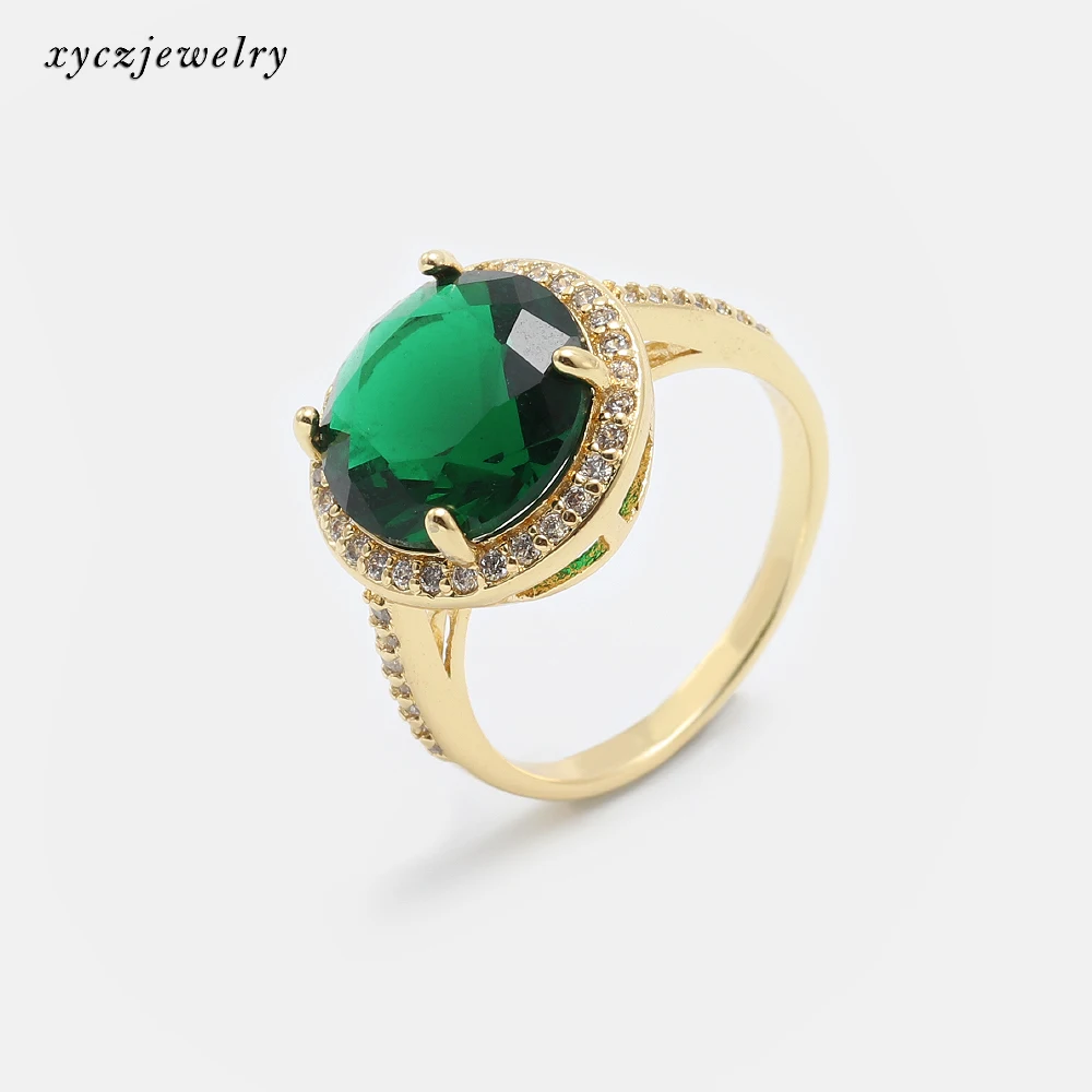 

Fashion Jewelry Factory Wholesale Zircon Green Glass Ring