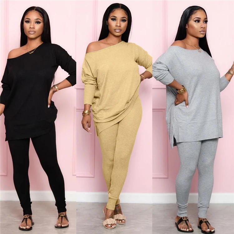 

M11248 Lady leisure long sleeves 2 piece pant suit activewear set for women