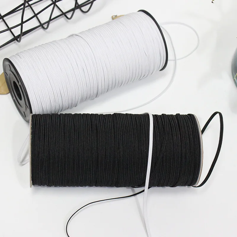 

3mm 5mm 6mm elastic band braid black white Stock Supply Earloop Elastic cord band elastic band sewing Flat spool webbing