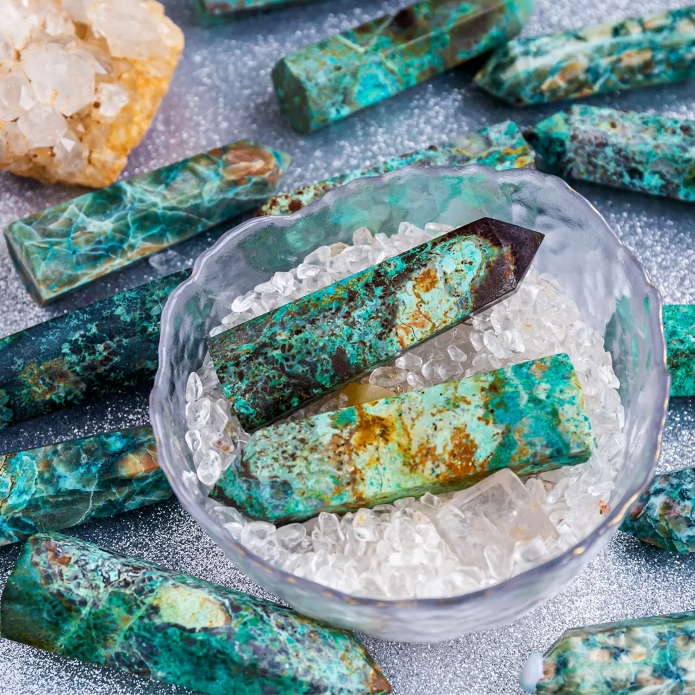 

Wholesale high quality crystals healing stone chrysocolla point tower