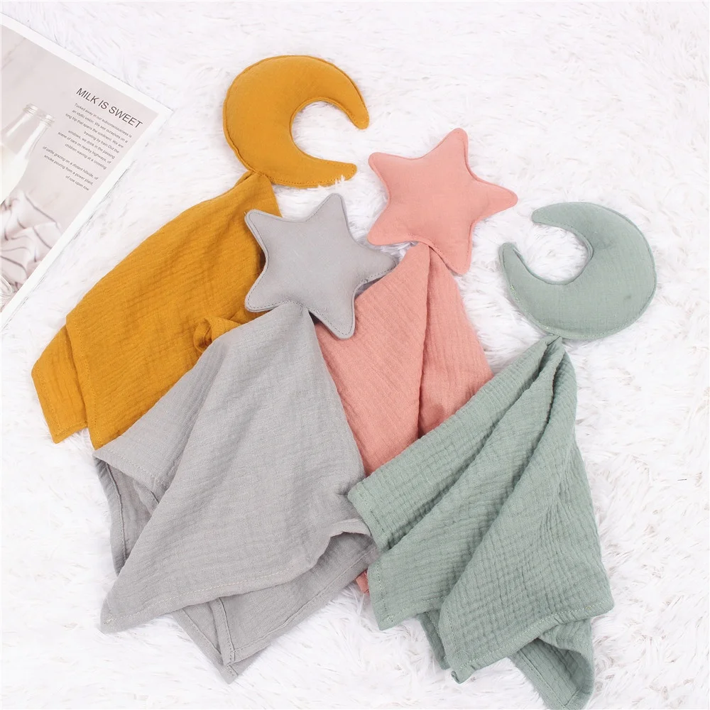 

New 100% Cotton Plush Star Moon Security Blanket Muslin Blanket Gauze Comforter, 8 colors