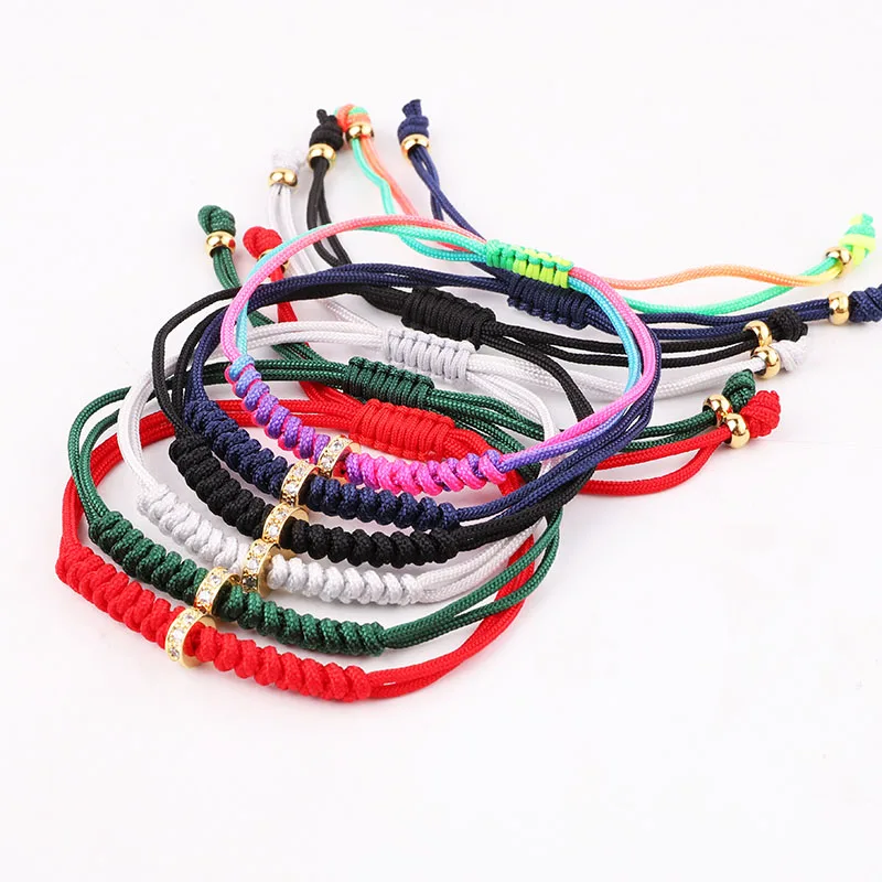 

New Fashion Handmade Jewelry Colorful Cord Braided CZ Pave Charm Adjustable Bracelet for Women Men