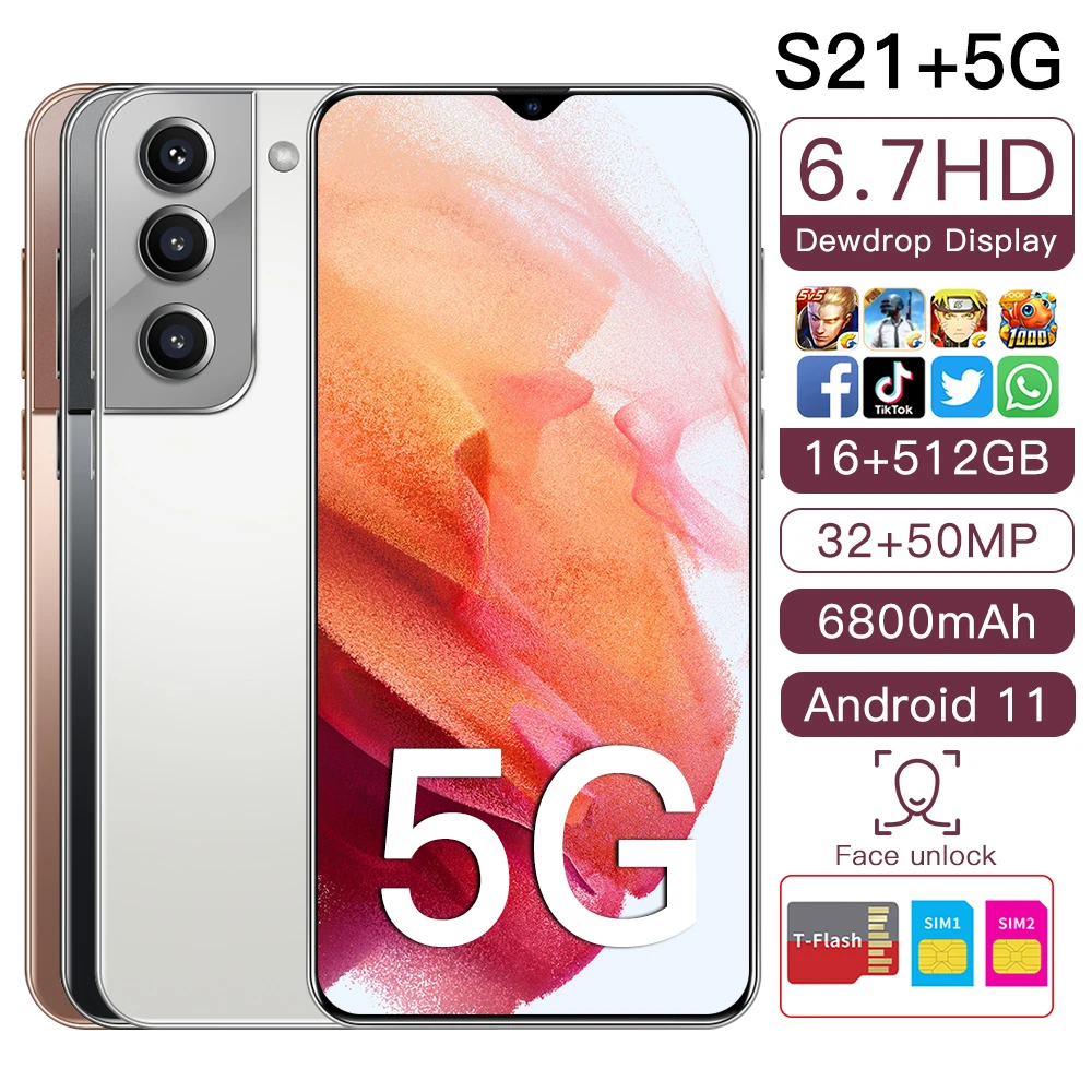 

brand mode sealed Box support Android 11.0 Deca core S21 32MP 50MP phone 5G LTE original 6.7 inch smart phone 16GB 512GB