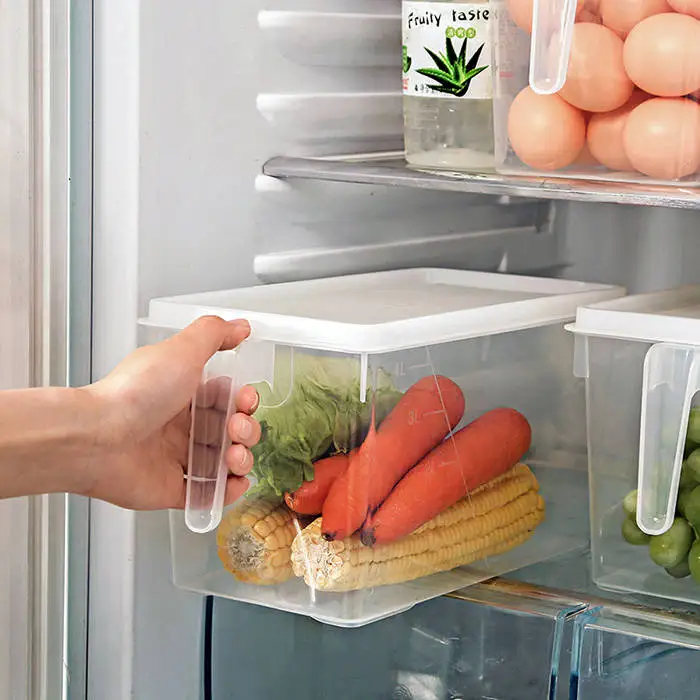 

Refrigerator Organizer Bins Clear Small Plastic Fridge Organizer with Handle for Freezer, White
