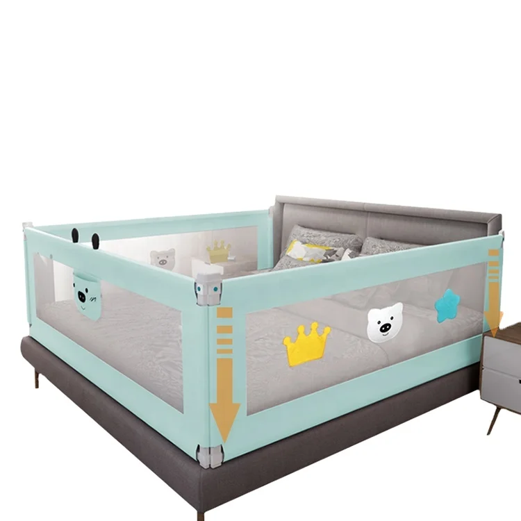 

2020 New Design Foldable Babies Products Vertical Lifting Travel Waterproof Baby Infant Travel Bed Rail Protector, Grey/green