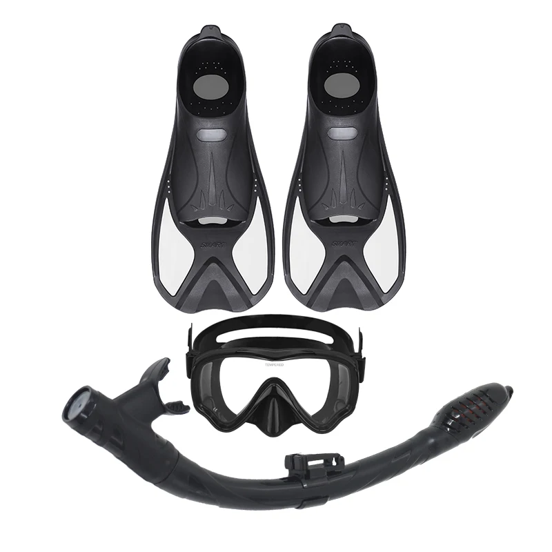 

Factory professional diving gear set snorekl equipment dry snorkel mask set with fins set for kids