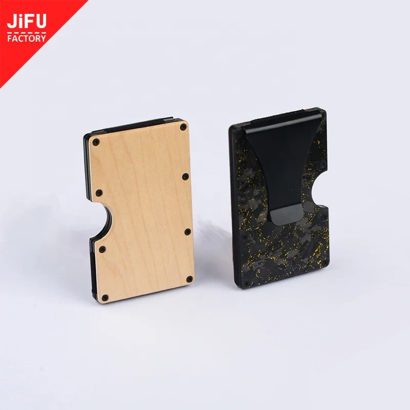 

New design business bag black color popular men purse wallet forged carbon+wooden surfaces fiber men's scratch proof wallet